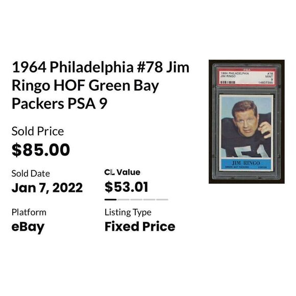 Jim ringo 1964 bowman good condition #78 - Picture 5 of 5